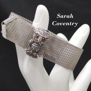 Vintage Sarah Coventry Owl Mesh Bracelet, "Nocturne", 1970s, 7 1/4 In